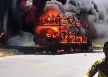 Truk Ekspedisi Pengangkut Sepeda Motor Hangus Terbakar di Langkat